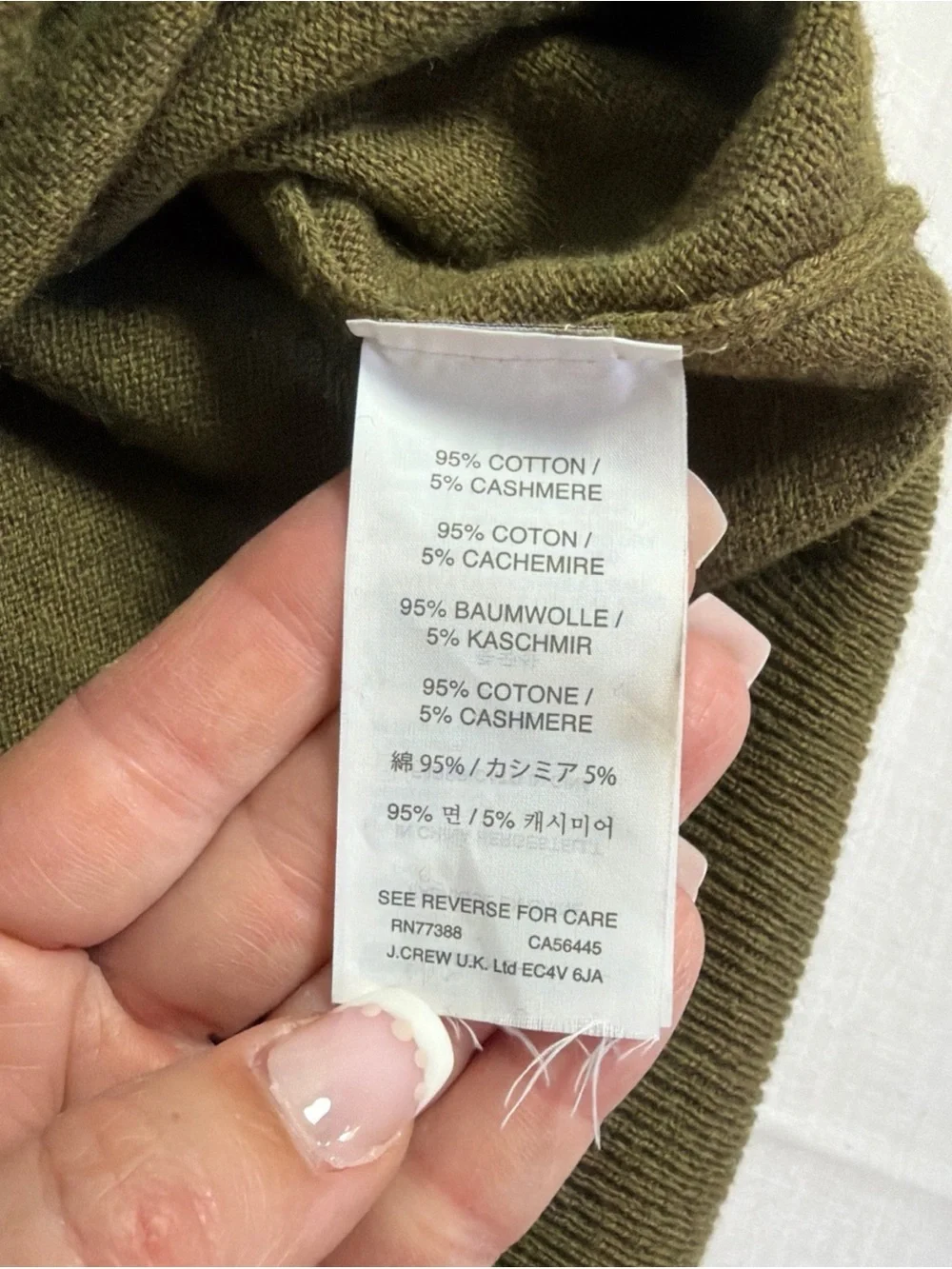 J. Crew  Men's Cashmere Cotton Blend Crew Neck Sweater - Large Green